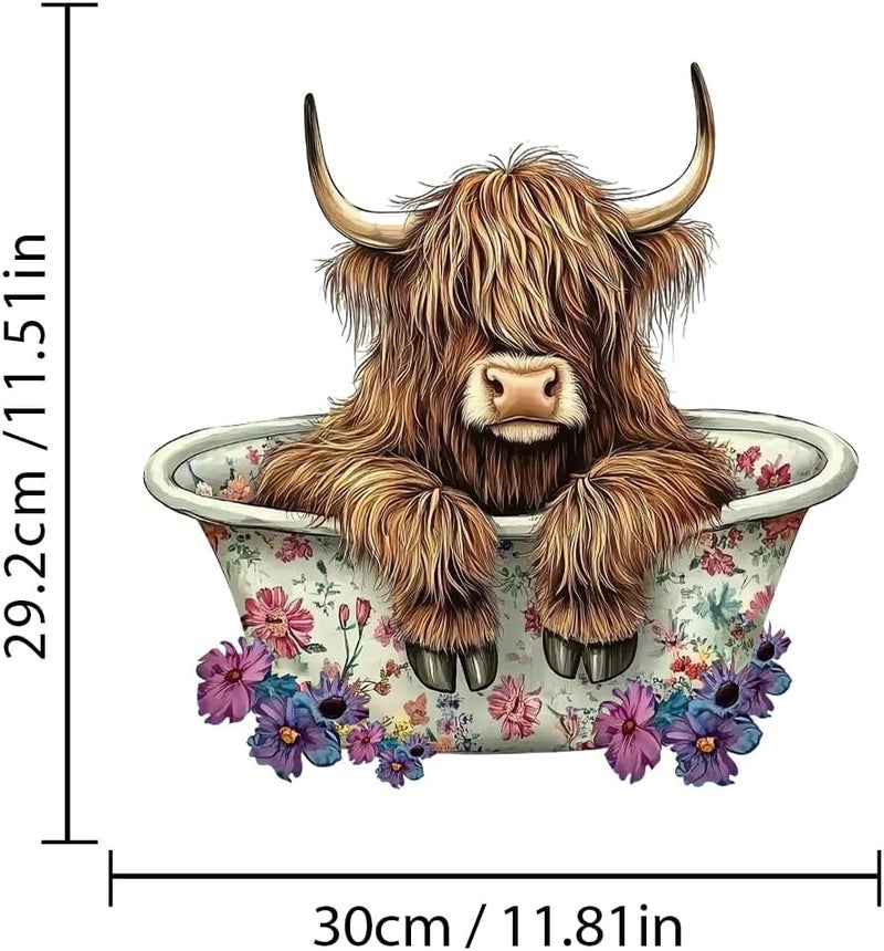Iprokiu Funny Animal Toilet Seat Cover Decal Waterproof Cartoon Dog Cat Toilet Seat Lid Sticker Dinosaur Duck Washroom Bathroom Decal Home Wall Sticker (Bathing Cow) - Image 4